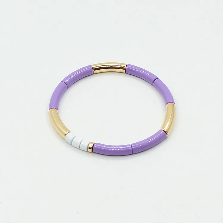 Enamel Women's Bracelet, Bamboo Tube, Rainbow Color-blocking