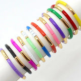 Enamel Women's Bracelet, Bamboo Tube, Rainbow Color-blocking
