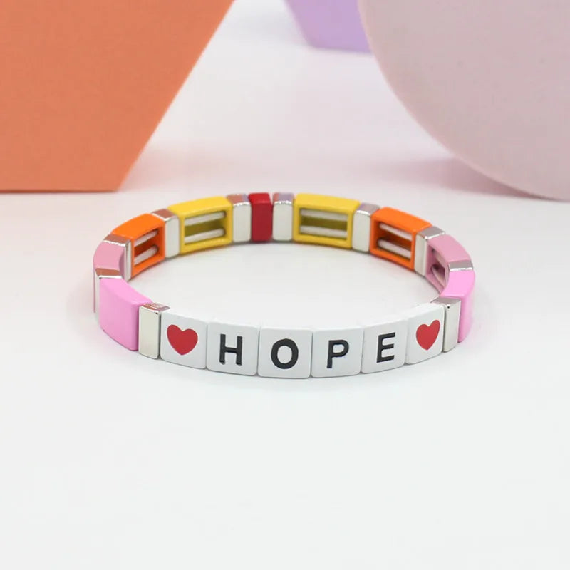 Boho Macaron Unicorn Enamel Cuff Bracelet - Customizable Letter Bracelet