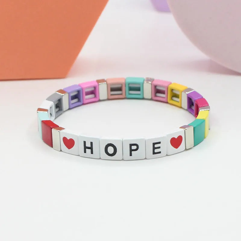 Boho Macaron Unicorn Enamel Cuff Bracelet - Customizable Letter Bracelet