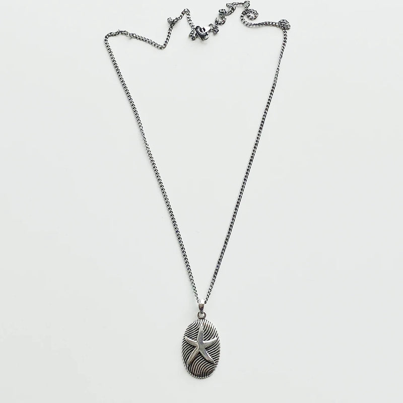 Bohemian Vintage 925 Sterling Silver Starfish Necklace Sweater Chain