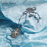 Bohemian Vintage 925 Sterling Silver Starfish Necklace Sweater Chain