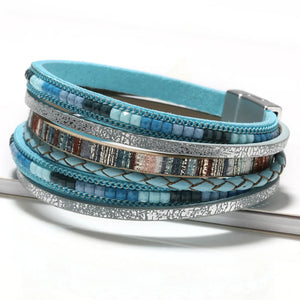 Bohemian Braided Leather Bracelet Vintage Womens on Hand Magnet Clasp Jewelry