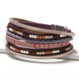 Bohemian Braided Leather Bracelet Vintage Womens on Hand Magnet Clasp Jewelry