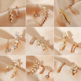 Crystal Leaf Flower Ear Cuff Clip On Earrings for Women