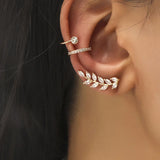 Crystal Leaf Flower Ear Cuff Clip On Earrings for Women