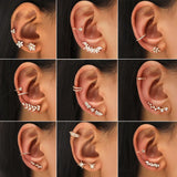 Crystal Leaf Flower Ear Cuff Clip On Earrings for Women