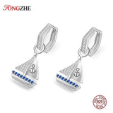 925 Sterling Siliver Anchor & Rudder Boat Drop Earrings for Women