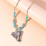 Bohemian Elephant Necklaces Turquoise Stone Tibetan Silver Pendants Bijoux