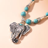 Bohemian Elephant Necklaces Turquoise Stone Tibetan Silver Pendants Bijoux