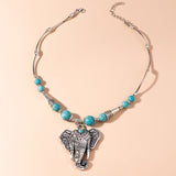 Bohemian Elephant Necklaces Turquoise Stone Tibetan Silver Pendants Bijoux