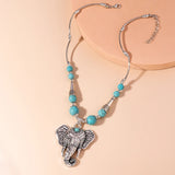 Bohemian Elephant Necklaces Turquoise Stone Tibetan Silver Pendants Bijoux