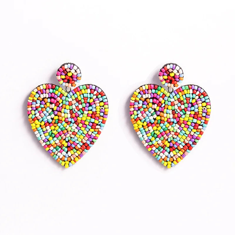 Colorful Heart Shaped Earrings Bohemian Ethnic Long Studs