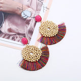 Boho Wood Bead Pendant Earrings Tassel Charm Jewelry