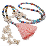 Ethnic Fringed Crystal Beaded Long Necklace with Butterfly Pendant