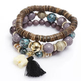 Boho Multilayer Elephant Bracelet Turquoise Wood Tassel