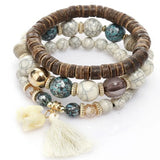 Boho Multilayer Elephant Bracelet Turquoise Wood Tassel