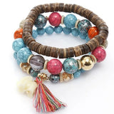 Boho Multilayer Elephant Bracelet Turquoise Wood Tassel