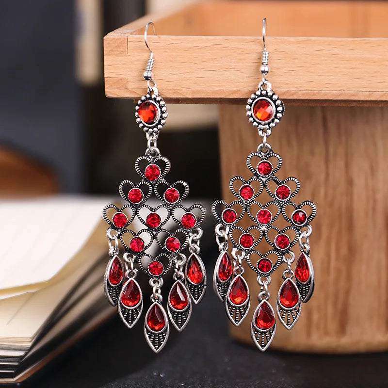 Bohemian Rhinestone Earrings Vintage Style Multilayer Drop Jewelry