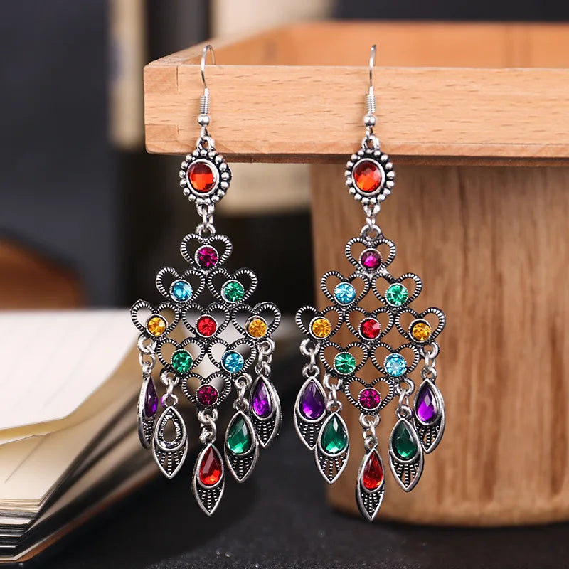 Bohemian Rhinestone Earrings Vintage Style Multilayer Drop Jewelry