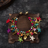 Boho Starfish Stone Bracelet, Hand-woven Beach Bangle