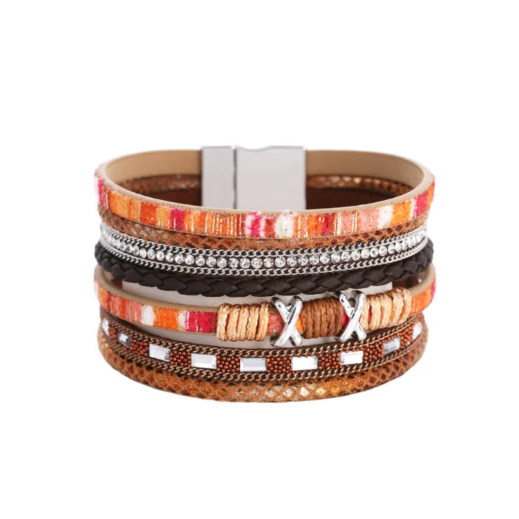 Bohemian Wide-brimmed Leather Bracelet for Women