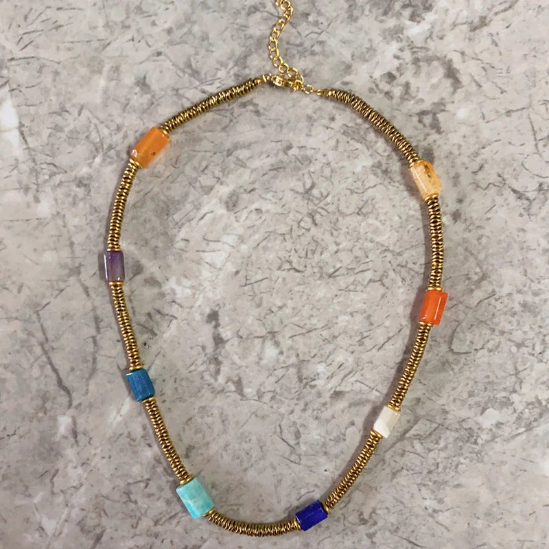 Boho Natural Stone Beaded Necklace Choker Vintage Jewelry