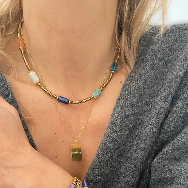 Boho Natural Stone Beaded Necklace Choker Vintage Jewelry