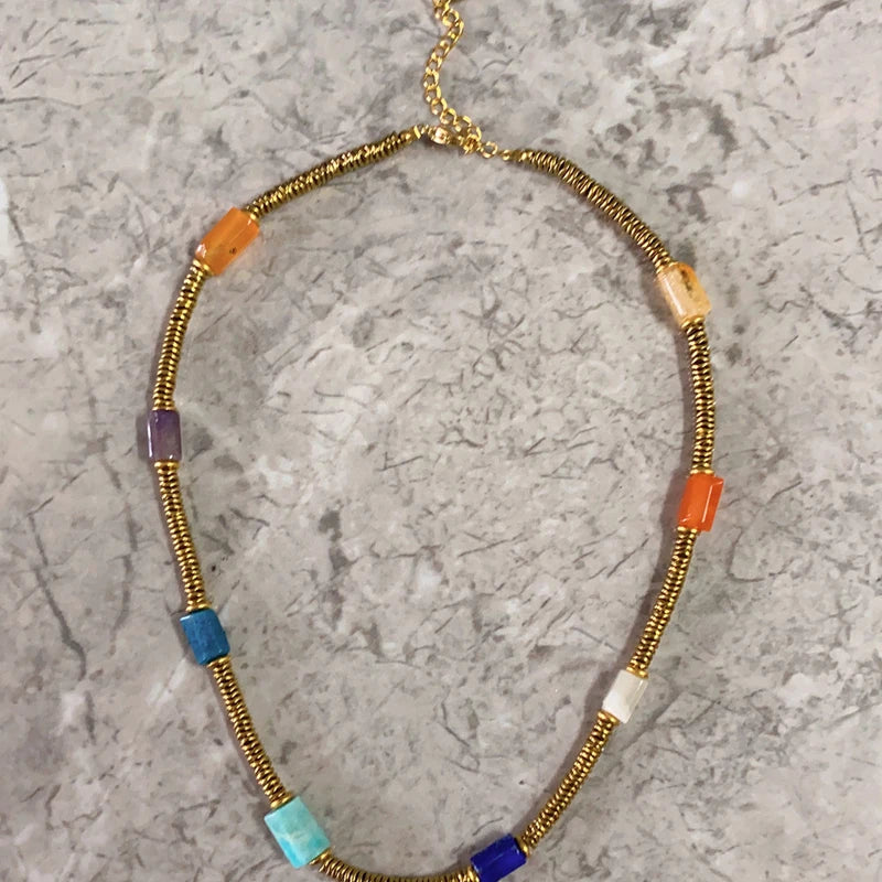 Boho Natural Stone Beaded Necklace Choker Vintage Jewelry