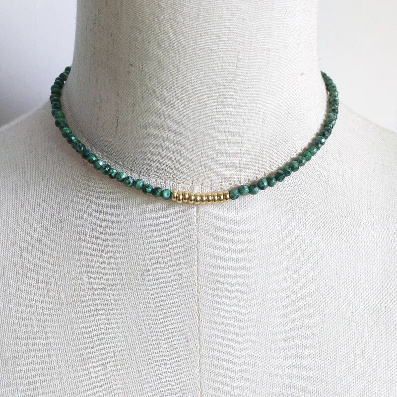 Bohemian Natural Stone Beaded Necklace Faceted Stone Gold-color Choker