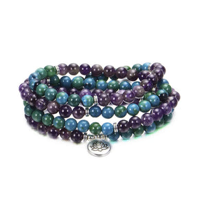 Bohemian Amethyst Pink Crystal Lotus Charm Necklace Bracelet Set