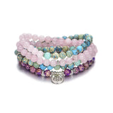 Bohemian Amethyst Pink Crystal Lotus Charm Necklace Bracelet Set
