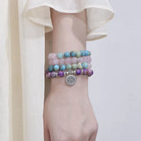 Bohemian Amethyst Pink Crystal Lotus Charm Necklace Bracelet Set