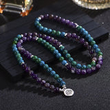 Bohemian Amethyst Pink Crystal Lotus Charm Necklace Bracelet Set