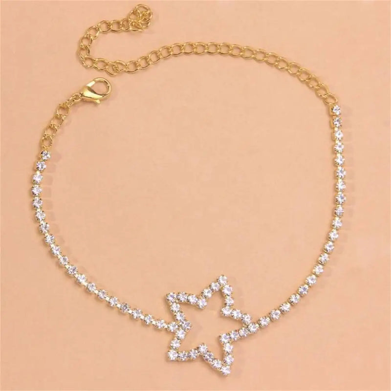 Boho Rhinestone Star Anklet Bracelet Beach Accessory