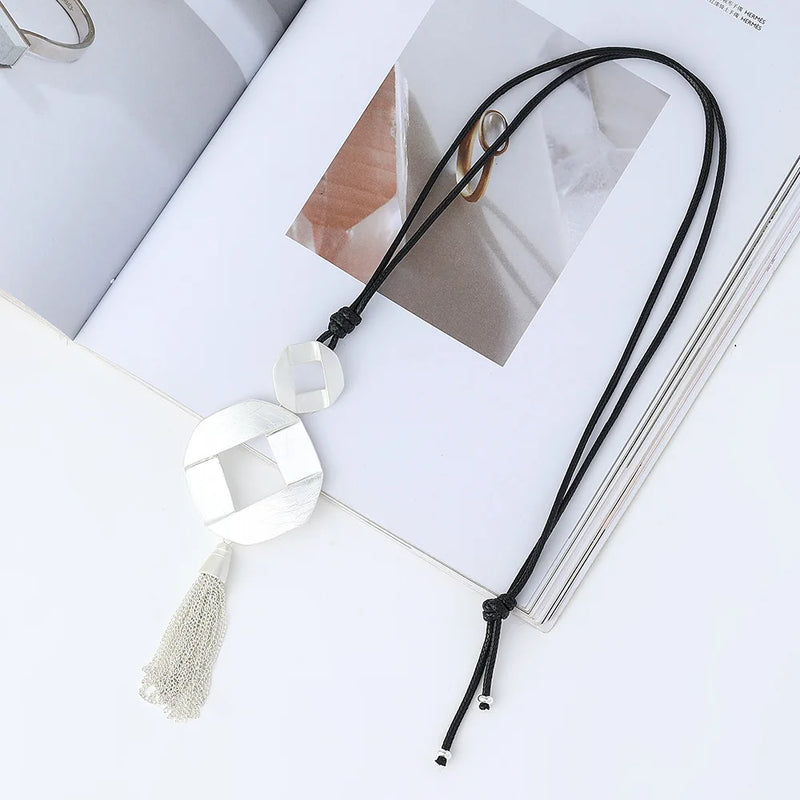 Bohemian Geometric Metal Tassel Sweater Chain Necklace Women