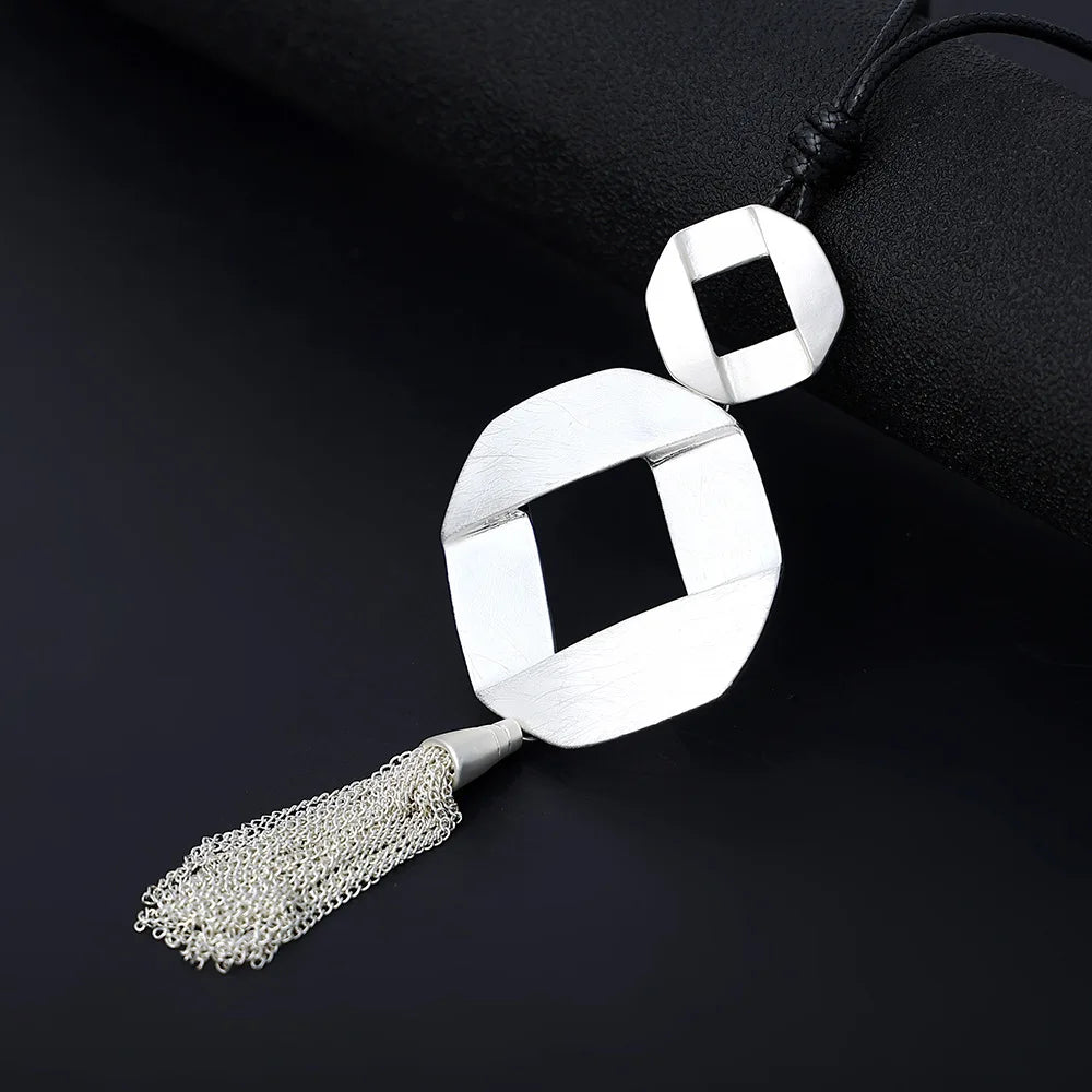 Bohemian Geometric Metal Tassel Sweater Chain Necklace Women