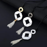 Bohemian Geometric Metal Tassel Sweater Chain Necklace Women