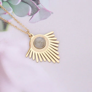 Bohemian Zircon Pendant Necklace Stainless Steel Natural Stone Jewelry