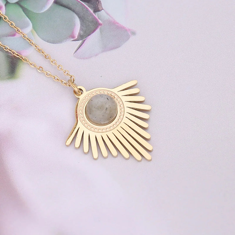 Bohemian Zircon Pendant Necklace Stainless Steel Natural Stone Jewelry