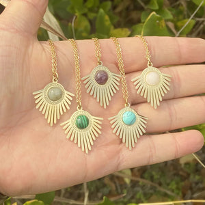 Bohemian Zircon Pendant Necklace Stainless Steel Natural Stone Jewelry