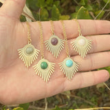 Bohemian Zircon Pendant Necklace Stainless Steel Natural Stone Jewelry
