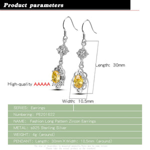 Bohemian Girl's Silver Earrings Yellow Cubic Zircon Pendant Wedding Gift