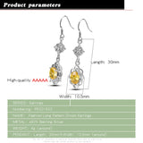 Bohemian Girl's Silver Earrings Yellow Cubic Zircon Pendant Wedding Gift