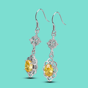 Bohemian Girl's Silver Earrings Yellow Cubic Zircon Pendant Wedding Gift