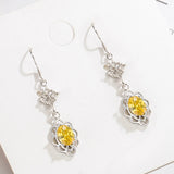 Bohemian Girl's Silver Earrings Yellow Cubic Zircon Pendant Wedding Gift