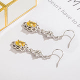 Bohemian Girl's Silver Earrings Yellow Cubic Zircon Pendant Wedding Gift