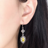 Bohemian Girl's Silver Earrings Yellow Cubic Zircon Pendant Wedding Gift
