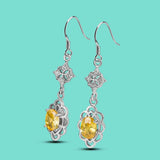 Bohemian Girl's Silver Earrings Yellow Cubic Zircon Pendant Wedding Gift