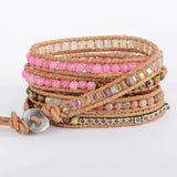 Pink Quartz 5 Wraps Bracelet Natural Stone Bohemian Girls Women